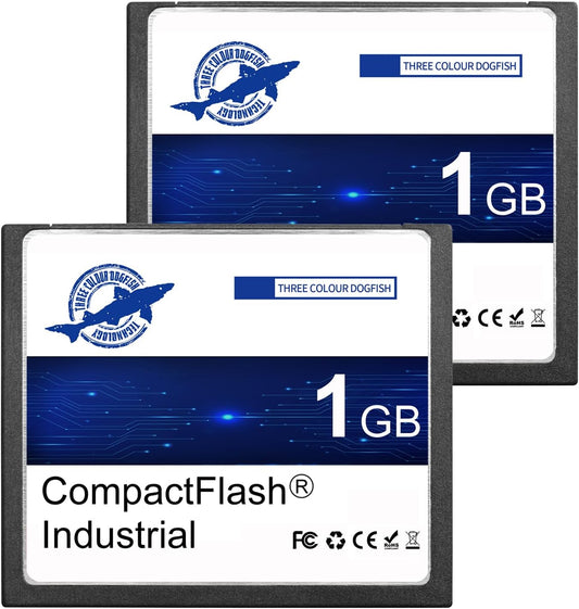 Dogfish Compact Flash Memory Card 1GB 2PACK Industrial CF Type I Card FAT16 for Industrial Equipment and Vintage Digital Cameras