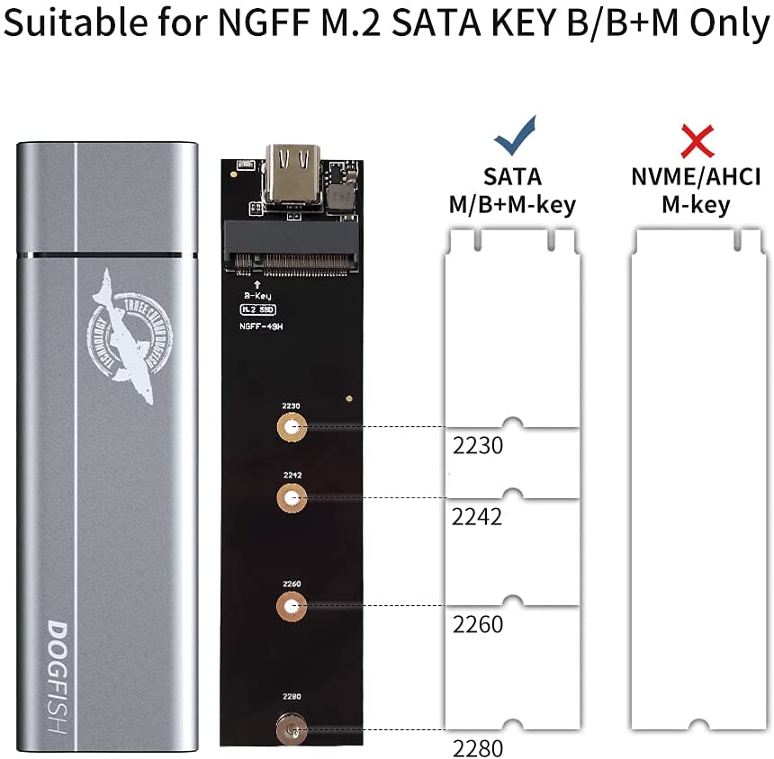 DOGFISH Portable External SSD Enclosure Aluminum USB 3.1 Type C Ultra-Light