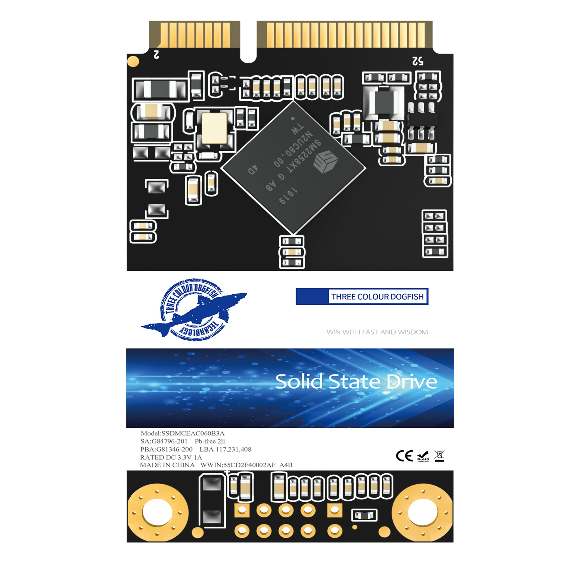 Dogfish SSD Msata 2To Interne d'un Disque à l'état Solide De Bureau  Portable De Haute Performance De Lecteur De Disque Dur (2To)